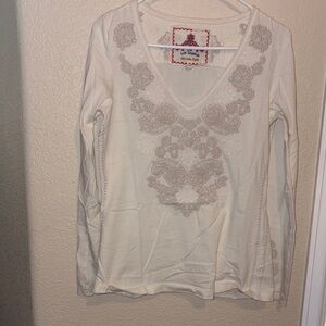JW Embroidered V-Neck Long Sleeve Tunic